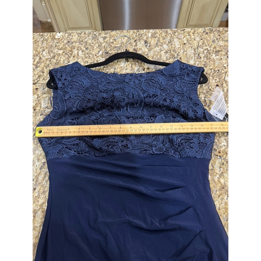 Alex Evenings navy blue gown featuring a lace bodice Size 10 Navy Cowl Back - Picture 8 of 15